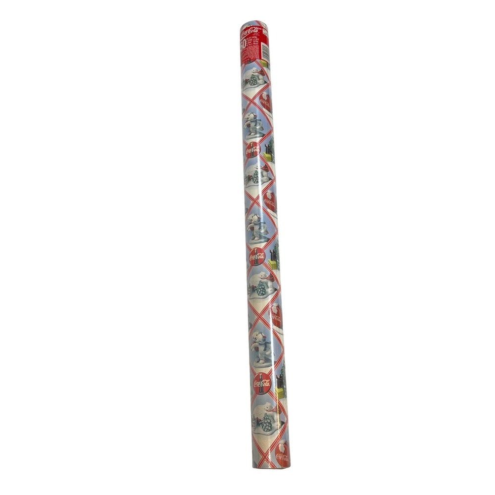 Vintage 1997 Coca-Cola Polar Bear Christmas Wrapping Paper 50 Sq Ft Gift Wrap